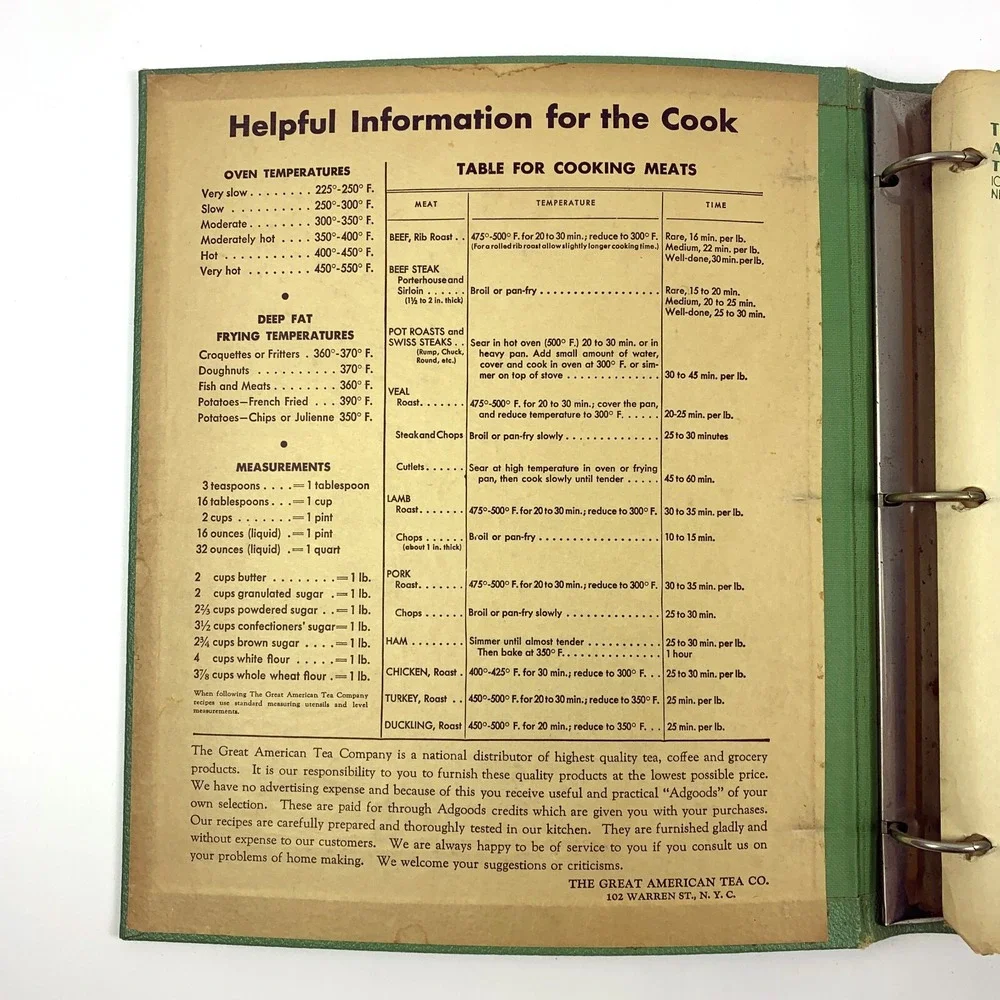 The Great American Tea Co Recipe Binder w/ Recipes Test‎ Kitchen News READ/SEE